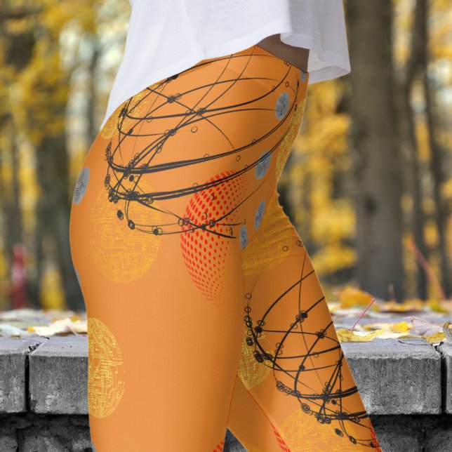 Leggings Patrón de vórtice atómico Naranja de moda (Orange Atomic Vortex Leggings)