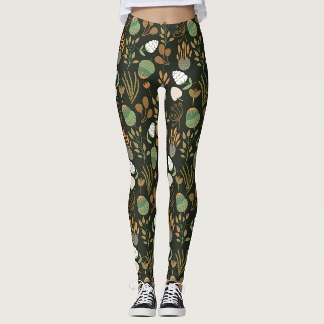 Leggings Patrón De Zanahorias Oscuras Y Tuercas (Anverso)