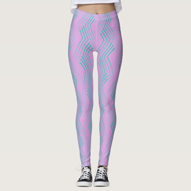 Leggings Patrón de zigzag de zigzag vertical de trazo verde (Anverso)