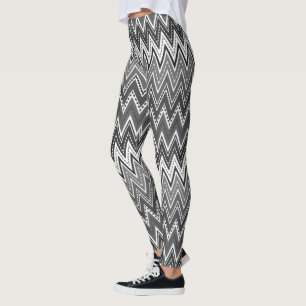 Leggings Patrón de zigzag geométrico en blanco y negro