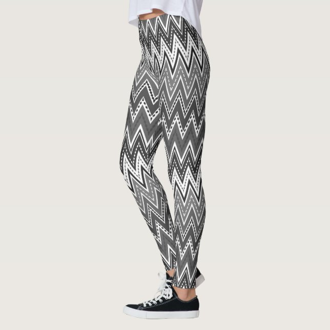 Leggings Patrón de zigzag geométrico en blanco y negro (Izquierda)
