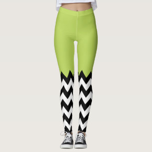 Leggings Patrón de zigzag negro y blanco, chevron, verde