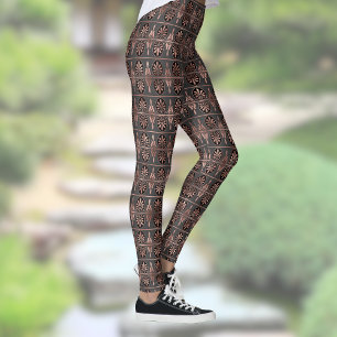 Leggings Patrón Deco de Arte Negro y Cobre