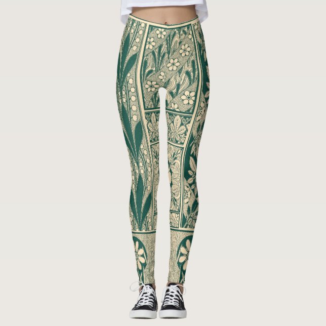 Leggings Patrón decorativo de Art Nouveau botánico (Anverso)