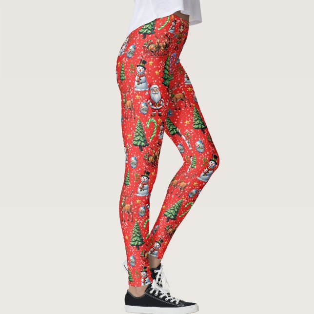 Leggings Patrón decorativo de Navidad con fondo rojo (Subido por el creador)