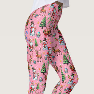 Leggings Patrón decorativo de Navidad con fondo rosa