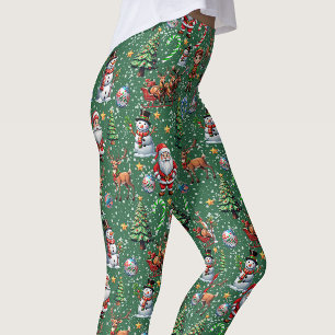 Leggings Patrón decorativo de Navidad con fondo verde