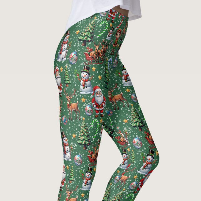 Leggings Patrón decorativo de Navidad con fondo verde (Subido por el creador)