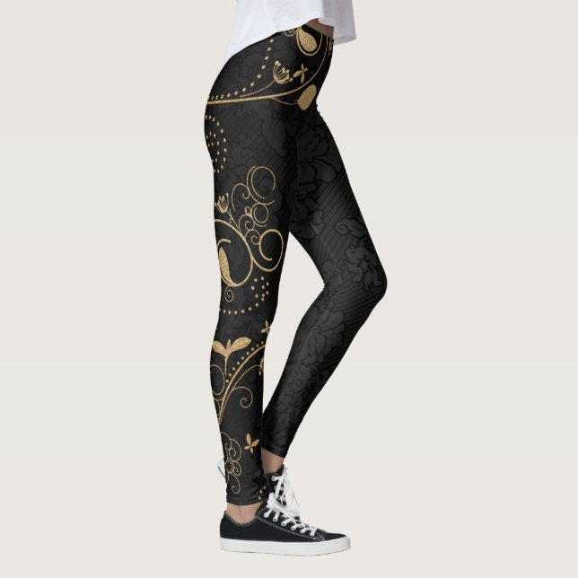 Leggings Patrón decorativo negro y dorado (Derecha)