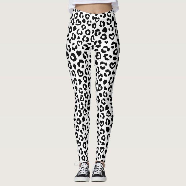 Leggings Patrón del corazón del leopardo negro (Anverso)