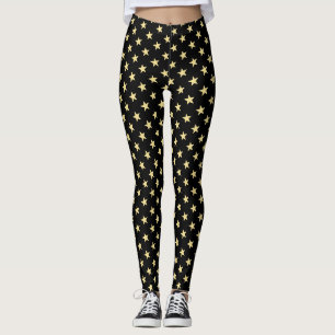 Leggings Patrón del equipo deportivo de Black Gold Stars de