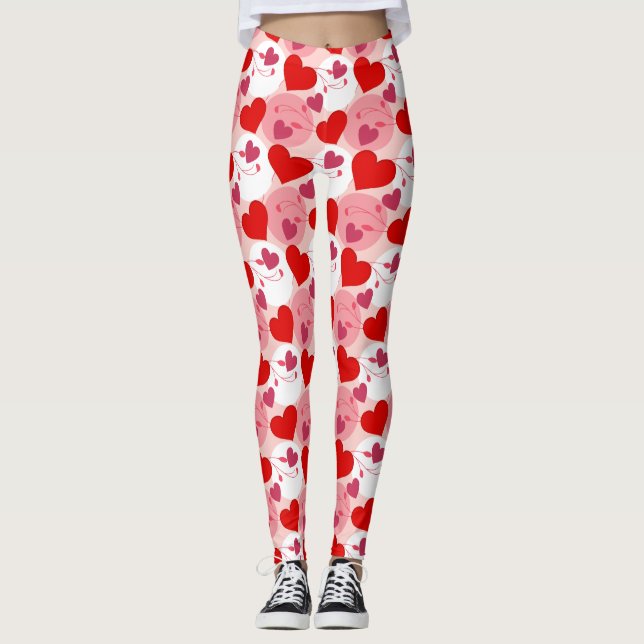 Leggings Patrón Día de San Valentín de corazones rojo y ros (Anverso)