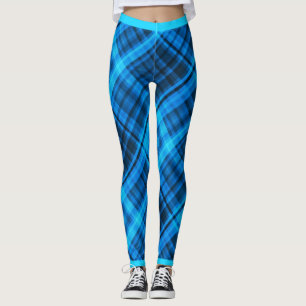 Leggings Patrón Diagonal Madras De Moda Azul Y Negro