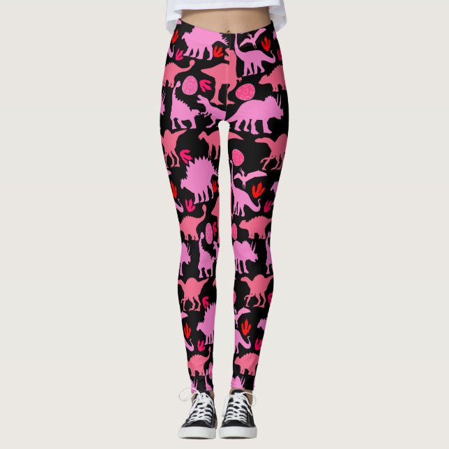 Leggings Patrón Dino Rosa Negro BG (Anverso)