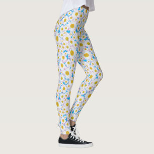 Leggings Patrón Ditsy White Daisies de azul a Personalizar