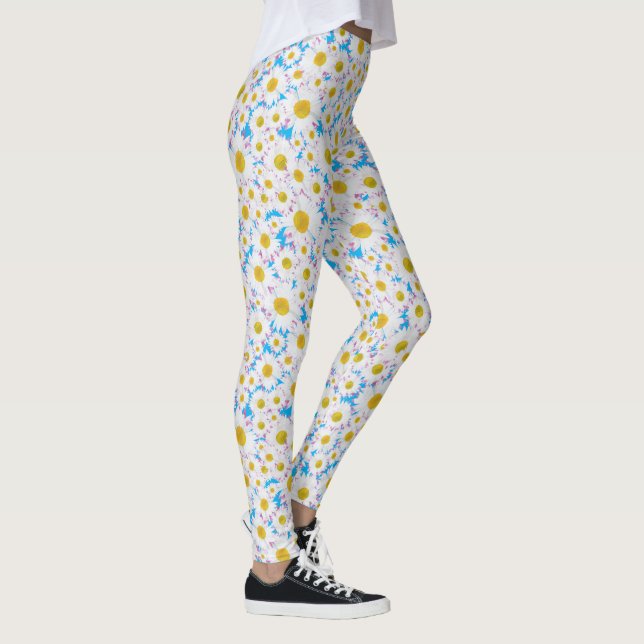 Leggings Patrón Ditsy White Daisies de azul a Personalizar (Derecha)