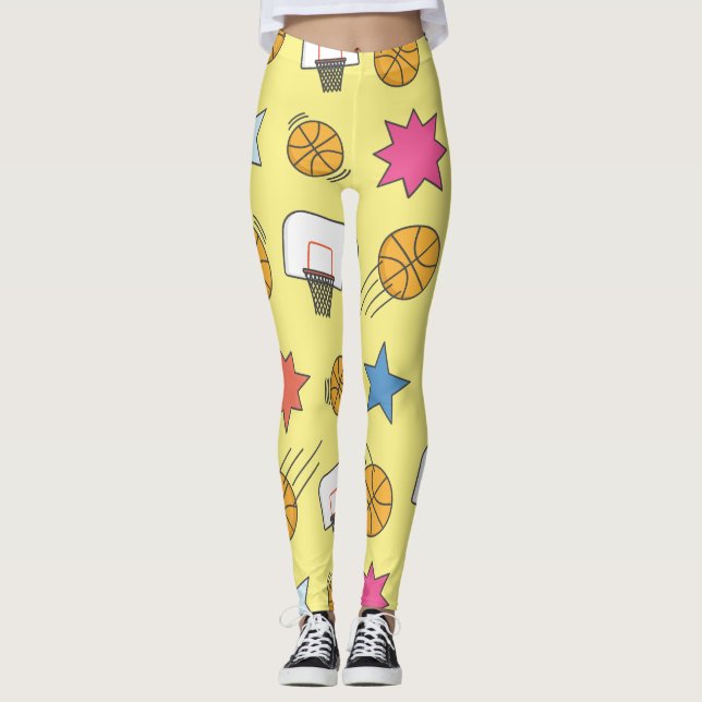 Leggings Patrón divertido de baloncesto - Amarillo (Anverso)
