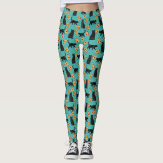 Leggings Patrón divertido de gato y pizza