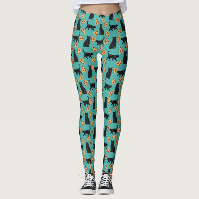 Leggings Patrón divertido de gato y pizza (Anverso)