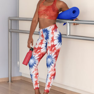 Leggings Patrón divertido de teñido en rojo blanco y azul