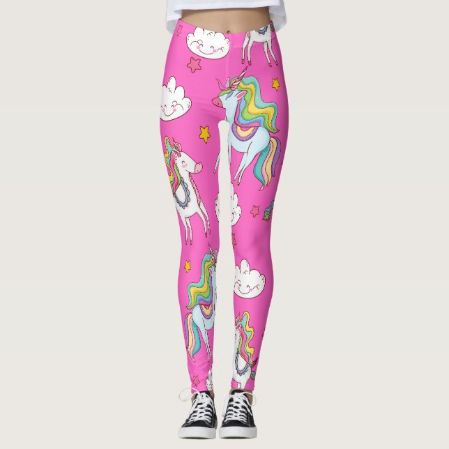 Leggings Patrón divertido de unicornio (Anverso)