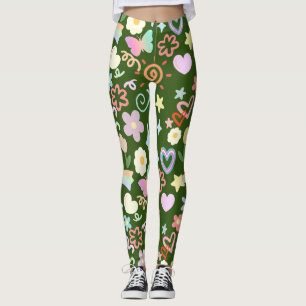 Leggings Patrón Doodle color pastel D Verde BG