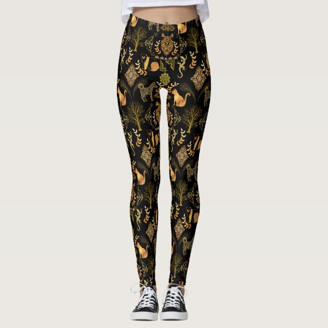 Leggings Patrón dorado 03.bw BG negro (Anverso)