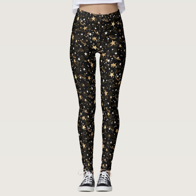 Leggings Patrón dorado 10.bw BG negro (Anverso)