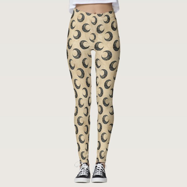 Leggings Patrón dorado de luna celestial boho (Anverso)