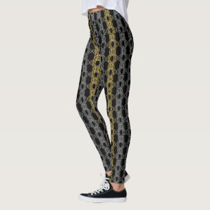 Leggings Patrón dorado plateado en negro