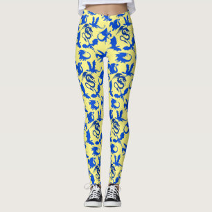 Leggings Patrón Dragon 02 azul.bwx4 LYellow BG