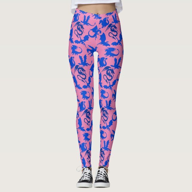 Leggings Patrón dragón 02 azul.bwx4 Rosa BG (Anverso)