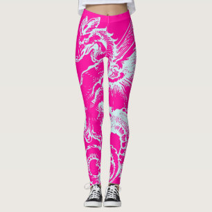 Leggings Patrón Dragón Neon Pink y Verde azulado Atlético