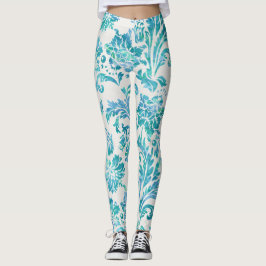 Leggings Patrón elegante de damasco azul