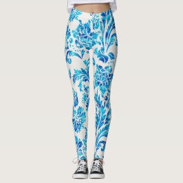 Leggings Patrón elegante de damasco azul oscuro