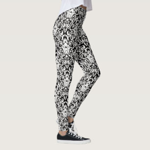 Leggings Patrón elegante de Damasco blanco y negro