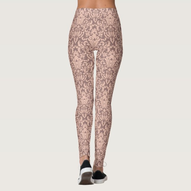 Leggings Patrón elegante de damasco rosa y malva (Reverso)