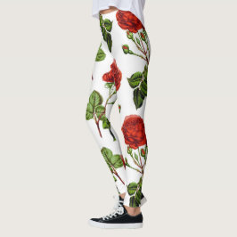 Leggings Patrón elegante de flores florales de rosas rojas 