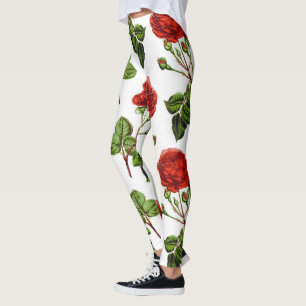 Leggings Patrón elegante de flores florales de rosas rojas