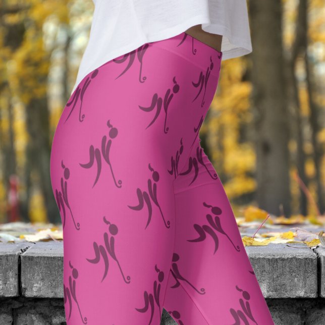 Leggings Patrón elegante de hockey sobre mujeres rosa (Womens Hockey on Pantone Pink Leggings)