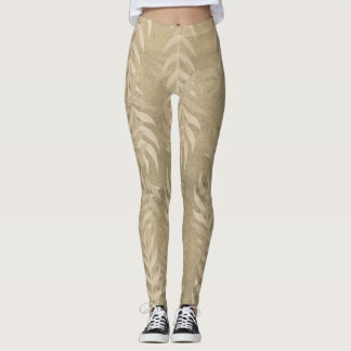 Leggings Patrón elegante de hoja marrón claro metálico - Na