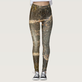 Leggings Patrón elegante de mármol negro y dorado