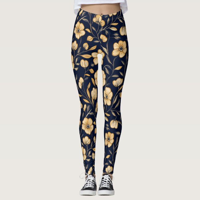 Leggings Patrón elegante de oro de flores (Anverso)