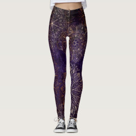 Leggings Patrón elegante de oro y morado floral de Mandala
