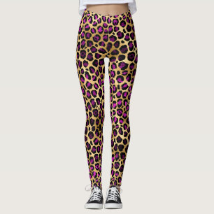 Leggings Patrón elegante de puntos de leopardo morado y Rel