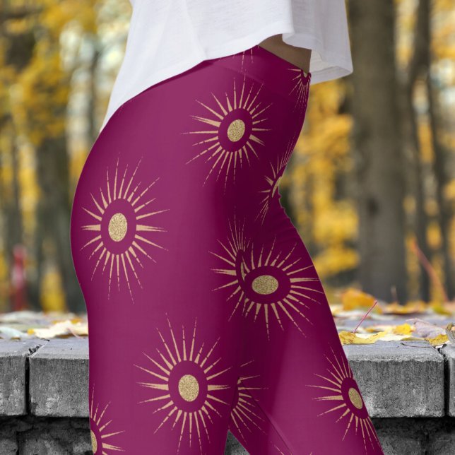 Leggings Patrón elegante de ráfaga de sol de vino rojo (Sun Burst on Wine)