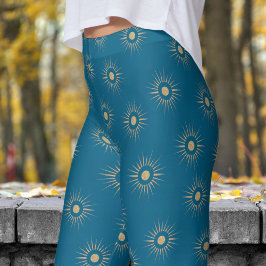 Leggings Patrón elegante de ráfagas de sol azul
