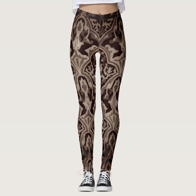 Leggings Patrón elegante de sepia de Damask (Anverso)