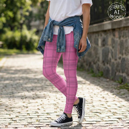 Leggings Patrón elegante de tartán rosado