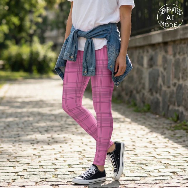 Leggings Patrón elegante de tartán rosado (Subido por el creador)